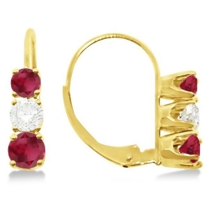 Three-stone Leverback Diamond and Ruby Earrings 14k Yellow Gold 1.00ct - All