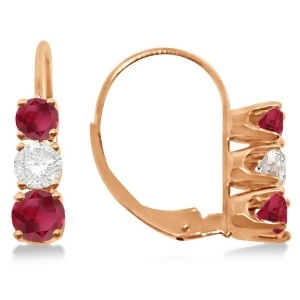 Three-stone Leverback Diamond and Ruby Earrings 14k Rose Gold 1.00ct - All
