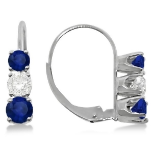 Three-stone Leverback Diamond and Blue Sapphire Earrings 14k White Gold 1.00ct - All