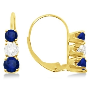 Three-stone Leverback Diamond and Blue Sapphire Earrings 14k Yellow Gold 1.00ct - All