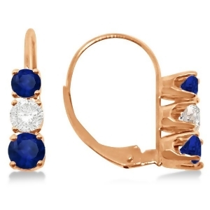 Three-stone Leverback Diamond and Blue Sapphire Earrings 14k Rose Gold 1.00ct - All