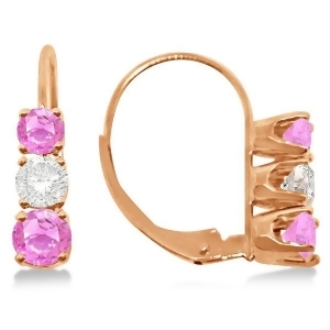 Three-stone Leverback Diamond and Pink Sapphire Earrings 14k Rose Gold 1.00ct - All