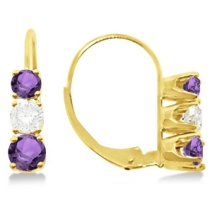 Three-stone Leverback Diamond and Amethyst Earrings 14k Yellow Gold 2.00ct - All