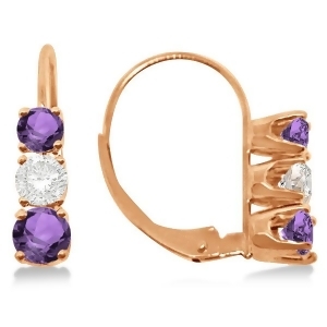 Three-stone Leverback Diamond and Amethyst Earrings 14k Rose Gold 2.00ct - All