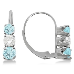 Three-stone Leverback Diamond and Aquamarine Earrings 14k White Gold 2.00ct - All