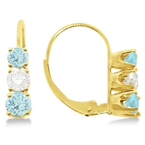 Three-stone Leverback Diamond and Aquamarine Earrings 14k Yellow Gold 2.00ct - All