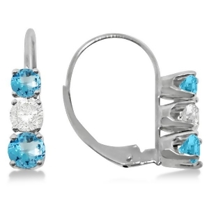 Three-stone Leverback Diamond and Blue Topaz Earrings 14k White Gold 2.00ct - All
