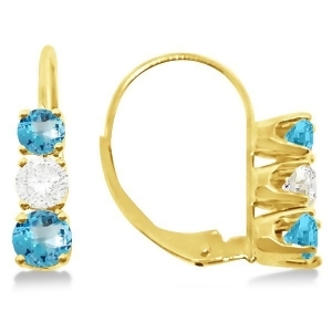 Three-stone Leverback Diamond and Blue Topaz Earrings 14k Yellow Gold 2.00ct - All