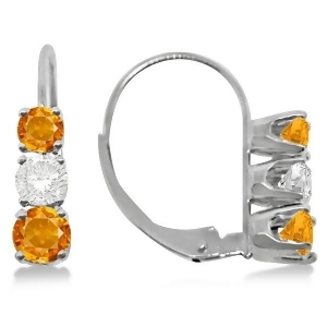 Three-stone Leverback Diamond and Citrine Earrings 14k White Gold 2.00ct - All