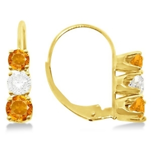 Three-stone Leverback Diamond and Citrine Earrings 14k Yellow Gold 2.00ct - All