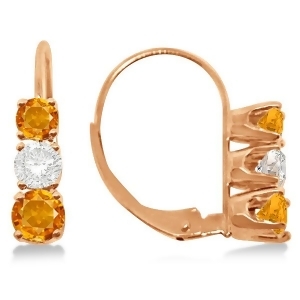 Three-stone Leverback Diamond and Citrine Earrings 14k Rose Gold 2.00ct - All