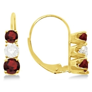 Three-stone Leverback Diamond and Garnet Earrings 14k Yellow Gold 2.00ct - All