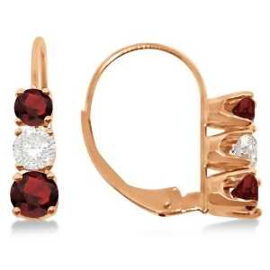 Three-stone Leverback Diamond and Garnet Earrings 14k Rose Gold 2.00ct - All