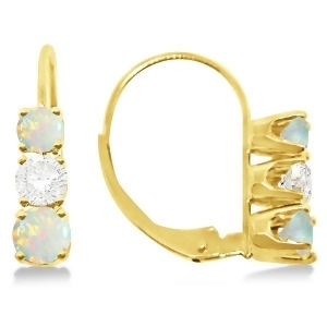 Three-stone Leverback Diamond and Opal Earrings 14k Yellow Gold 2.00ct - All