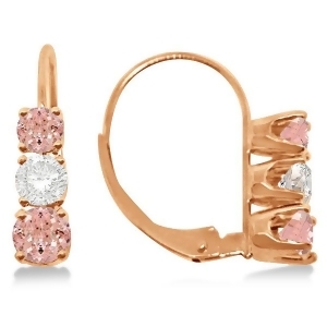 Three-stone Leverback Diamond and Morganite Earrings 14k Rose Gold 2.00ct - All
