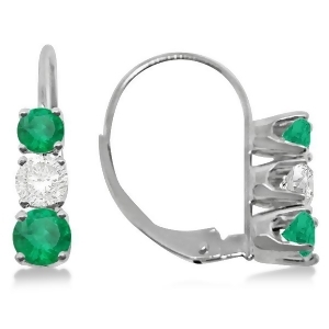 Three-stone Leverback Diamond and Emerald Earrings 14k White Gold 2.00ct - All