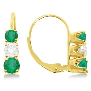 Three-stone Leverback Diamond and Emerald Earrings 14k Yellow Gold 2.00ct - All