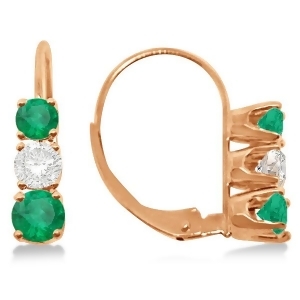 Three-stone Leverback Diamond and Emerald Earrings 14k Rose Gold 2.00ct - All