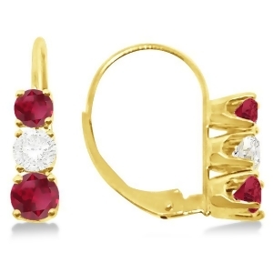 Three-stone Leverback Diamond and Ruby Earrings 14k Yellow Gold 2.00ct - All