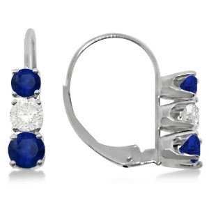 Three-stone Leverback Diamond and Blue Sapphire Earrings 14k White Gold 2.00ct - All