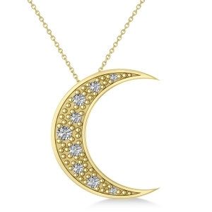 Diamond Crescent Moon Pendant Necklace 14K Yellow Gold 0.15ct - All