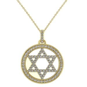 Diamond Jewish Star of David Pendant Necklace 14K Yellow Gold 0.92ct - All