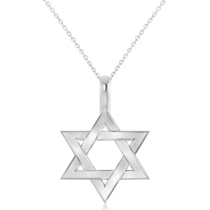 Jewish Star of David Pendant Necklace 14K White Gold - All