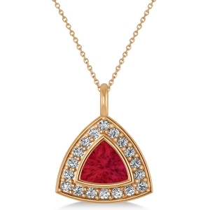 Ruby Trillion Cut Halo Pendant 14k Rose Gold 1.86ct - All