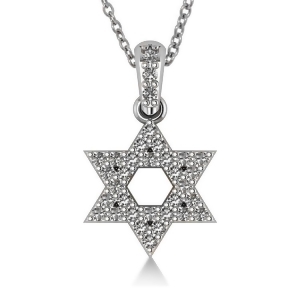 Diamond Jewish Star of David Pendant Necklace 14k White Gold 0.33ct - All