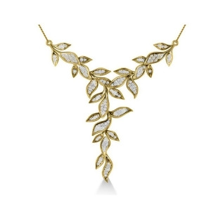 Diamond Vine Leaf Pendant Necklace 14k Yellow Gold 0.60ct - All