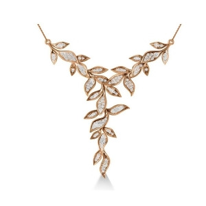 Diamond Vine Leaf Pendant Necklace 14k Rose Gold 0.60ct - All