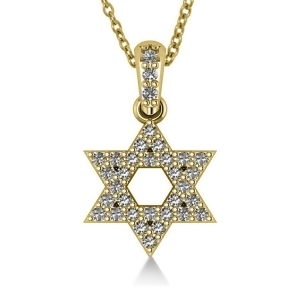 Diamond Jewish Star of David Pendant Necklace 14k Yellow Gold 0.33ct - All