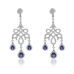 Blue Sapphire and Diamond Chandelier Earrings 14k White Gold 2.66ct - All