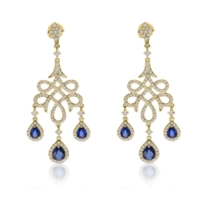 Blue Sapphire and Diamond Chandelier Earrings 14k Yellow Gold 2.66ct - All