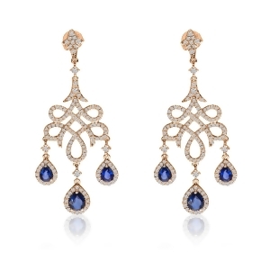 Blue Sapphire and Diamond Chandelier Earrings 14k Rose Gold 2.66ct - All
