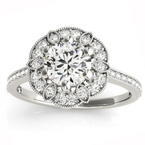 Diamond Accented Floral Halo Engagement Ring Platinum 0.23ct - All