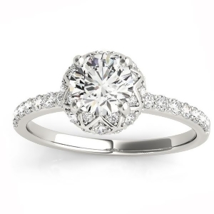 Diamond Accented Halo Engagement Ring Setting 18K White Gold 0.24ct - All