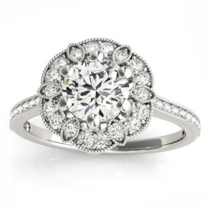 Diamond Accented Floral Halo Engagement Ring Palladium 0.23ct - All