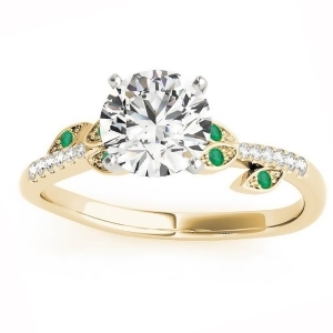 Emerald and Diamond Vine Leaf Engagement Ring Setting 18K Yellow Gold 0.10ct - All