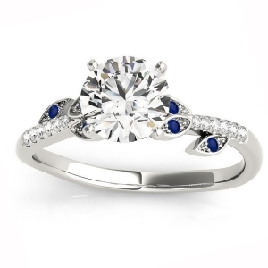 Blue Sapphire and Diamond Vine Leaf Engagement Ring Setting 18K White Gold 0.10ct - All