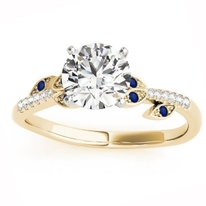 Blue Sapphire and Diamond Vine Leaf Engagement Ring Setting 18K Yellow Gold 0.10ct - All