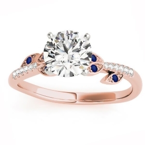 Blue Sapphire and Diamond Vine Leaf Engagement Ring Setting 18K Rose Gold 0.10ct - All