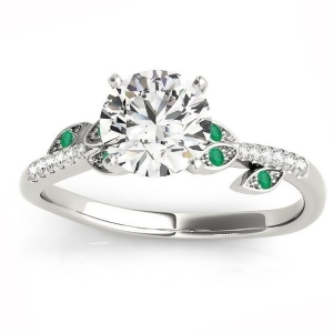 Emerald and Diamond Vine Leaf Engagement Ring Setting 18K White Gold 0.10ct - All