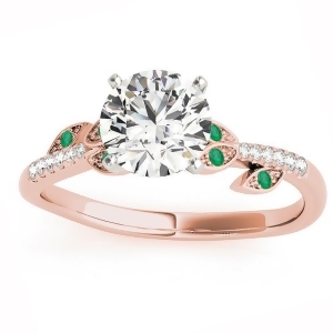 Emerald and Diamond Vine Leaf Engagement Ring Setting 18K Rose Gold 0.10ct - All
