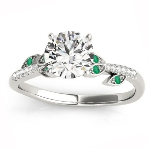 Emerald and Diamond Vine Leaf Engagement Ring Setting Platinum 0.10ct - All