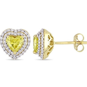 Halo Heart Yellow and White Diamond Earrings 14k Yellow Gold 1.375ct - All