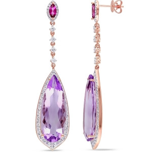 Pear Shaped Pink Amethyst and Diamond Earrings 14k Rose Gold 21.80ct - All