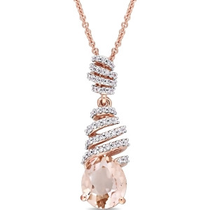 Pear Morganite and Diamond Swirl Pendant Necklace 14k Rose Gold 2.45ct - All