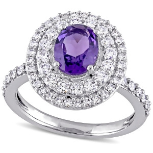 Oval Purple Amethyst and Diamond Halo Ring 14k White Gold 2.10ct - All