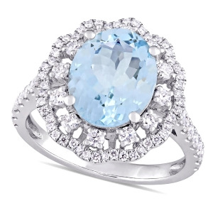 Oval Aquamarine and Diamond Halo Fashion Ring 14k White Gold 3.50ct - All